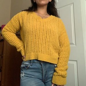crochet yellow long-sleeve sweater